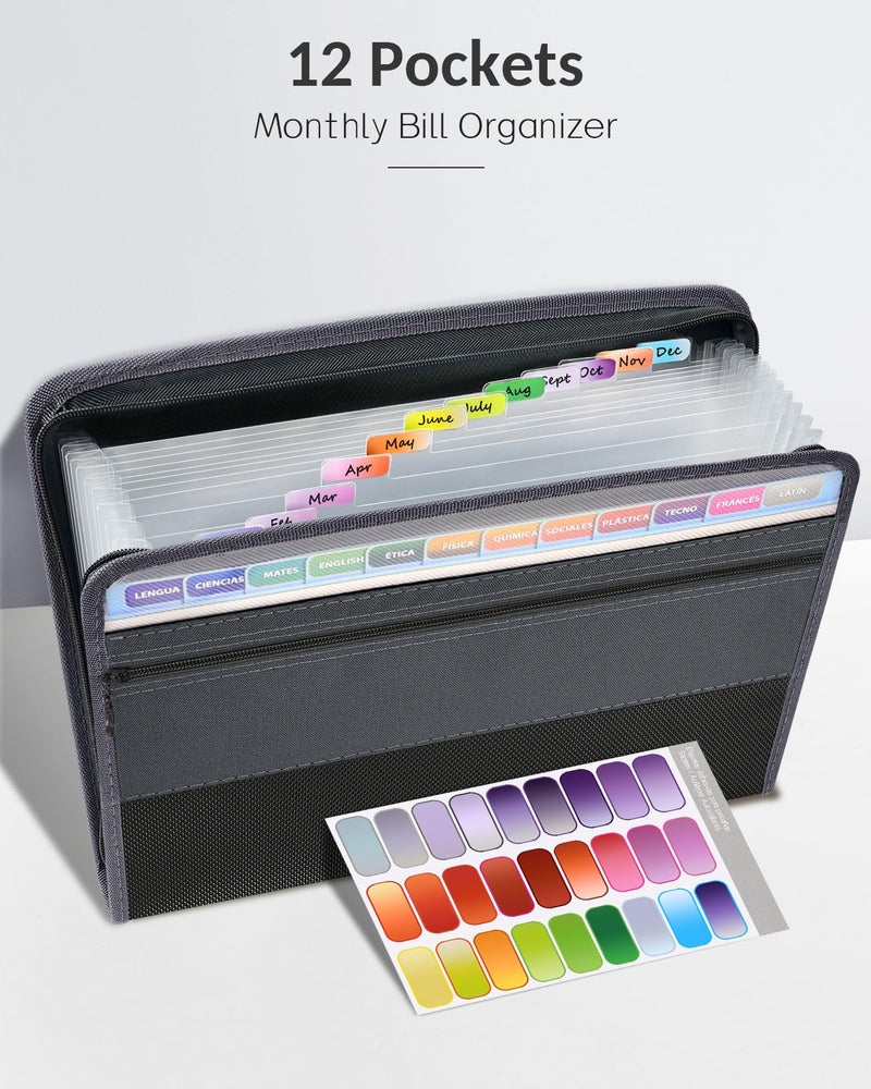 Sooez Accordion File Organizer with Safe Zipper  12 Pocket Expanding File Folder with Front Pencil Pouch  Portable Monthly Paper Bill Tax Receipt Organizer  School Office Supplies  Letter Size  Blue - Image 4